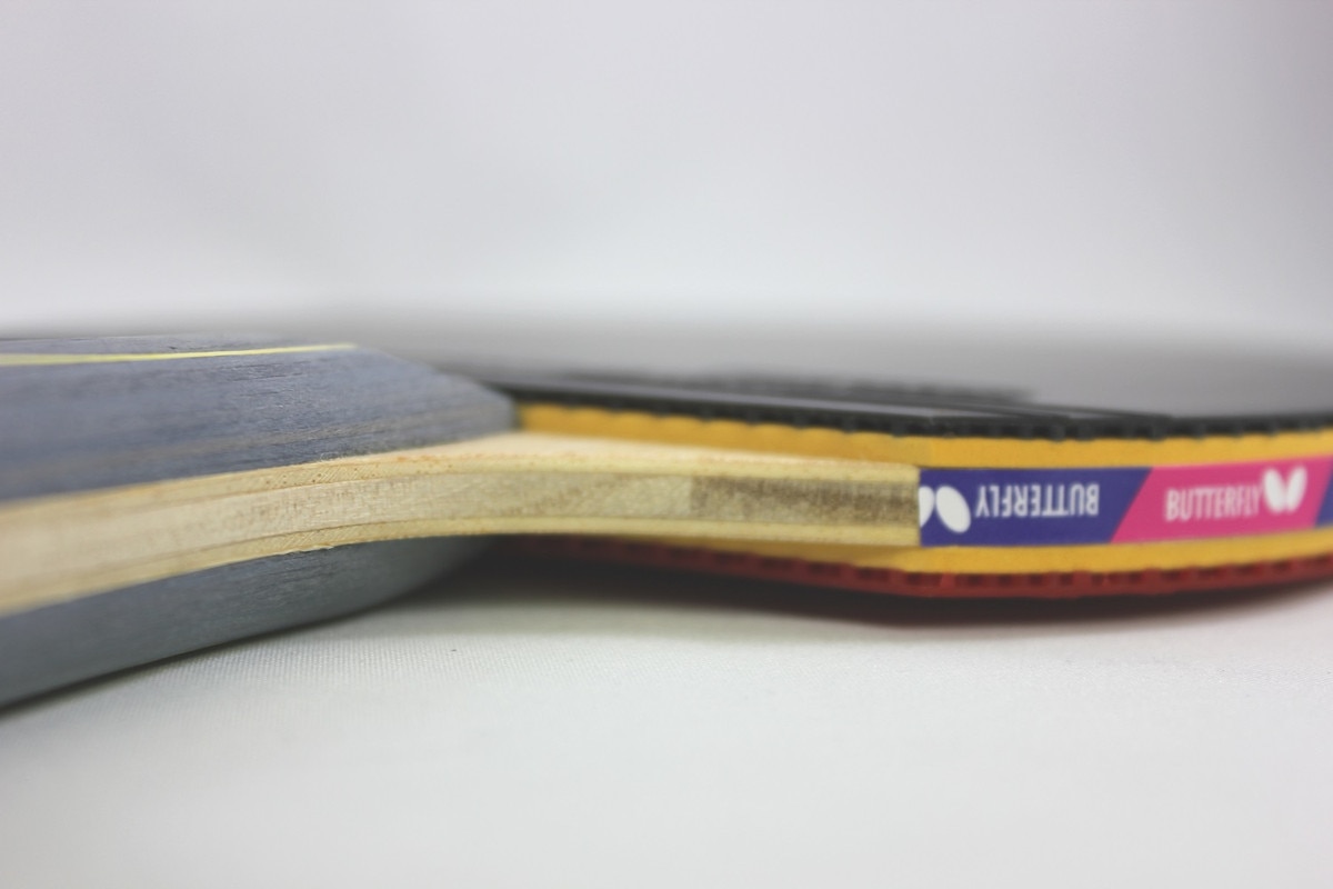 Butterfly Nakama S-10 Racket: Close-up of handle and blade